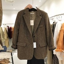 여자 헤링본 자켓 모르간 유라타임 투버튼 재킷