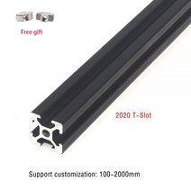 2020 T-슬롯 알루미늄 프로파일 압출 프레임 2 개 유럽 표준 검정색 선형 레일 CNC 3D 프린터 카메라 슬라이더 가구, 100mm