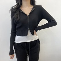 VANANA2 여성 미니멀 크롭 투웨이 골지 후드 집업
