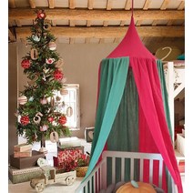 크리스마스 데코 선물 캐노피 프리미엄 모슬린 코튼 침대 Baldachin 아기 키즈 룸, 01 Red-Green