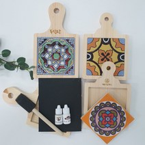 (각인무료 ) DIY 타일 원목냄비받침대 만들기 키트 목공diy반제품(디자인 타일선택 가능), 선택2.기본원형손잡이, 선택3.모자이크타일, 각인선택(배송메모란에글씨체/문구남겨주세요), 1개