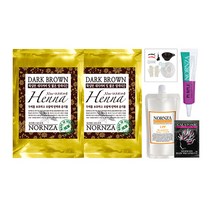 노른자 헤나염색약 new다크브라운 100g 2팩 + 헤나믹싱크림 300ml 1개 + 헤어앰플 퍼플 13ml 1개 + 염색도구 세트