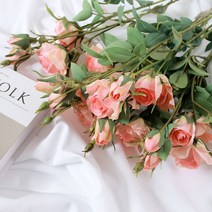 에스메랄다 장미 조화 꽃다발 부쉬 인테리어 꽃장식 인조꽃 셀프웨딩 부케 프리미엄 실크플라워, 피치