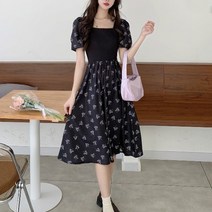 패스타임 여성 여름 여신 플라워 잔꽃무늬 스퀘어넥 볼륨 퍼프 반팔 롱 원피스 바캉스 데이트룩