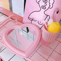 핑크하트거울 인테리어소품거울 하트디자인화장대, 로즈핑크