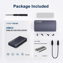칼디짓 Thunderbolt 34 usb3.23.13.02.0 디스크 박스와 호환되는 acasis 40gbps 외부 하드 드라이버 m.2 nvme pcie, 어두운 회색