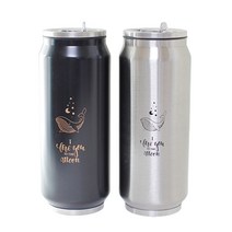 스트로우 빨대가 있어 편리한 스테인레스 보온보냉 캔모양 텀블러 420ml, 블랙