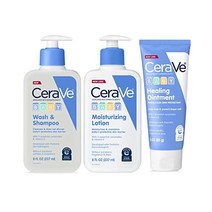 목욕 시간을 위한 CeraVe 세라비 아기 필수품 베이비 워시샴푸 로션 및 기저귀 발진 크림 레지스트리용 선물 세트향료 파라벤 염료 프탈레이트 무함유샴푸 8온스+로션 8온스+연고