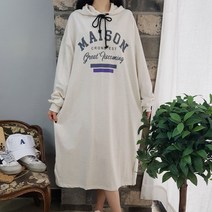 상상그이상 여성용 국내제작 메종 롱후드 원피스 간절기 루즈핏 군살커버 배색디자인 가볍게 입을 수 있는 면원피스 가성비 좋은 부드러운 홈웨어 꾸안꾸룩 코디