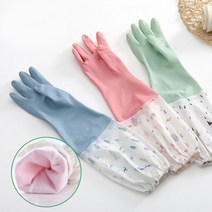 겨울 설거지 따뜻한 기모 고무장갑 겨울용 방한, 레이스형, 그린
