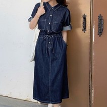 데님 롱 셔츠 반팔 원피스 여성 데일리 여름 캐주얼룩