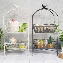 슈가범벅 빈티지 2단 철제 인테리어 소품 엔틱 정리바구니 주방소품수납, 아이보리