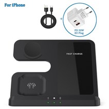 무선충전기 3in 1 Wireless Charger Stand 15W Qi Fast Charging Dock Station for Apple Watch 7 AirPods, 04 Q10-A-BK-EU(C)