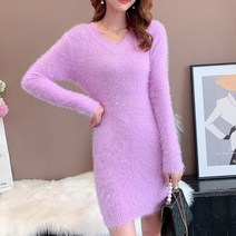스노우드림 여성 앙고라 니트 원피스 가을 겨울 슬림 풀오버 스웨터