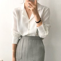 코카마니 여성 심플한 기본 긴팔 카라 정장 예쁜 블라우스