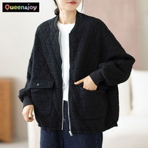 퀸앤조이 얇은 누빔 래글런 포켓 집업 점퍼