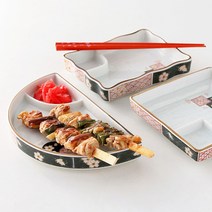 2칸 나눔그릇 반찬 찬기 개인 앞접시 칸칸접시 소스볼 종지 2구그릇 만두그릇 수육그릇 홈포차 안주그릇 홈파티 홈브런치 회접시 회그릇 일식 감성 이자까야 소바그릇 손님상차림, 직사각2P, 벚꽃
