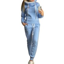 마라톤복 트랙수트 여성 2Pcs 조깅 정장 단색 트랙수트s 양털 후드 바지 세트 спортивный костюм женск, XXL, Light Blue