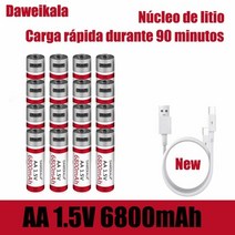 daweikal 새로운 aa 충전식 배터리 대용량 aa 리튬 배터리 1.5v 6800mah 고속 충전 배송 케이블 +, 16개