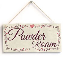 Powder Room - Heart Design Handmade Shabby Chic Wooden Sign / Plaque Wooden Hanging Sign 4” X 8”, 1