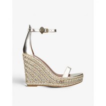 KURT GEIGER LONDON 쇼디치 크리스탈 웨지 가죽 샌들 - 골드