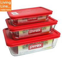 Living 파이렉스 3단 반찬용기 냉장고 반찬통 내열유리 다양한 사이즈 3종 오븐글라스 빨간뚜껑, 대표상품, [ 1개 ]