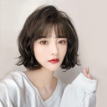 칼단발가발 자연스러운 잔물결 짧은 곱슬머리 활력소녀 계란말이 풀헤드기어 양모롤, 밤흑색