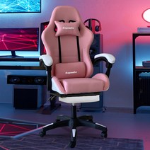 Picky Virgo 컴퓨터 의자 4D핸들+빅베개 연동 팔걸이+다리 받침, 핑크색