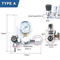 알루미늄 합금 아르곤 조절기 공기 압력 감속기 CO2 용접 용 단일 이중 튜브 유량계, TYPE A