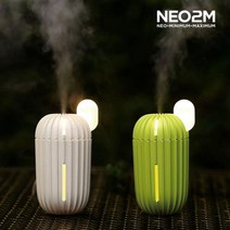 1+1 촉촉한 수분 충전 미니 LED 선인장 가습기 저소음 총2개, 라이트그린 2개