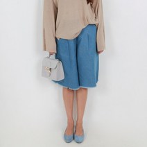 이젠 여성 밴딩 와이드핏 6부 데님반바지