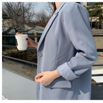 여성정장세트 오피스룩 셋트 결혼식하객패션 봄 셋업 투피스 40대 50대 봄가을 여성 블루 세트 블레이저 스트레이트 하이 웨이스트 걸레질 바지 스타일 세련된 패션 정장