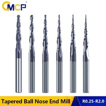 CMCP 초경 밀링 커터 R0.25-R2.0 2 플루트 테이퍼 볼 코 엔드 밀 CNC 라우터 비트 나무 조각 비트 CNC 커터