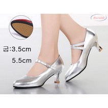 여성 가죽 댄스화 신발 스포츠댄스 라틴 무용 구두, 235, 실버 5.5 cm