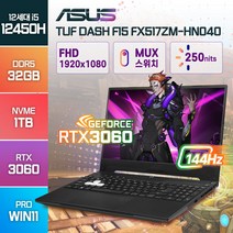[백팩증정] ASUS TUF Dash F15 FX517ZM 12세대 i5-12450H RTX3060 윈도우11 고성능 게이밍 노트북, TUF Dash Gaming F15, WIN11 Pro, 32GB, 1TB, 코어i5, 그레이