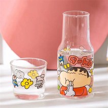 짱구 유리컵 못말려 유리 물잔 주방 인테리어 신짱구 홈케어 식기 세트 홈카페 내열유리컵 식기 그릇 굿즈 식기세트 홈카페 밀크티잔, 짱구 물잔 세트, 단일사이즈, 1개