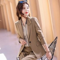 여성정장세트 오피스룩 셋트 결혼식하객패션 봄 셋업 투피스 40대 50대 포멀 팬츠 정장 블레이저 피스세트 오피스 레이디 여성용 소프트 브라운 재킷과 바지