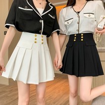 a라인 스커트 더블 메탈 버클 스커트 트렌디하고 예쁜 여성의류 최신 유행 블랙 정장 플리츠 치마녀