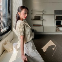 셀러허브 패션 여자 탱크 꽈배기 니트 반소매 U넥 피셔맨