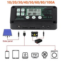 MPPT 태양광 충전 컨트롤러 듀얼 USB 포트 LCD 디스플레이 태양 전지 패널 배터리 레귤레이터 100A 80A 60A 50A 40A 30A 10A 12V 24V, 4.60A