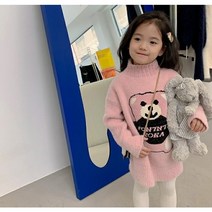 아짱 키즈여아 핑크베어롱니트(키여아 롱니트원피스)