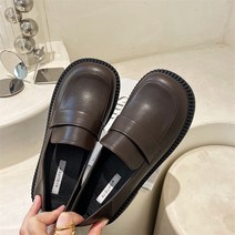 YAPOGI 레이디스 패션 라운드토 슈즈 캐주얼 만능 학생 니치 소프트레더 로퍼 슈즈 여성화