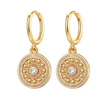 CRMYA Boho 라운드 코인 큐빅 지르코니아 실버 골드 도금 패션 귀걸이 여성을위한 매달려 드롭 귀걸이 쥬얼리 도매