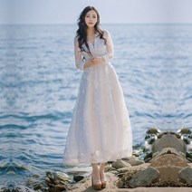 여름 비치 보헤미안 원피스 여성 펀칭 레이스 스커트 -99580