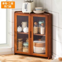 원목그릇장 선반장 카페장 거실 나무 우드그릇장, 벽모서리수납 다색-이단 투명이
