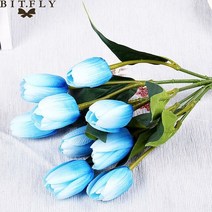 인테리어 조화 30cm pu 튤립 꽃 꽃다발 9 큰 머리와 1 버드 저렴한 꽃 홈 웨딩, 파란색