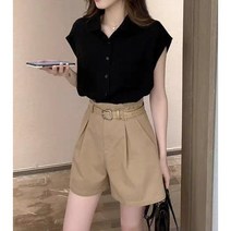 [당일출고] A라인 데일리 핀턱 코튼 숏 잰슨 팬츠 벨트세트 반바지