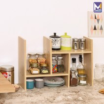 MCOMPANY 주방 정리 용품 선반 정리대 정리함 받침대 간이 진열대 원목 철제 엔틱 우드 진열대 다이 서랍장 싱크대 수납 공간 활용 스탠드 다용도 인테리어 [베르디_선반], 우드컬러