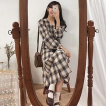 [ Top 100] 출근룩 데이트 클래식 청순한 체크무늬 라인 원피스