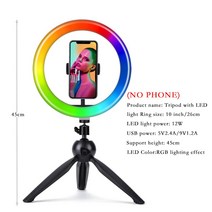 2022 Mount Bracket with LED Ring Flash Light Lamp Tabletop Stand Tripods Mobile Phone Holder Over sh, [02] RGB LED With tripod